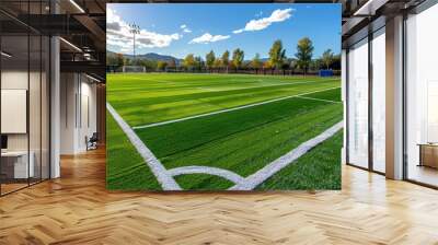 installation of white lines on an artificial turf sports field Wall mural