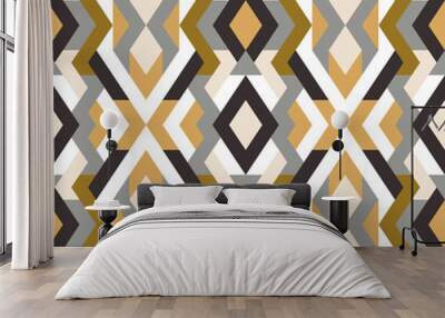 Abstract seamless geometric pattern in vector. Simple colorful texture. Background in gray, yellow and white colors Wall mural