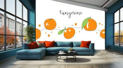 Orange tangerine. One line drawing isolated on white background. Beautiful hand drawn design vector illustration for posters, wall art, tote bag, mobile case, t-shirt print. Icon. Menu. Food label Wall mural