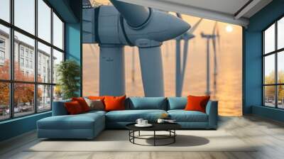  windmill farm in sea at sunset Wall mural