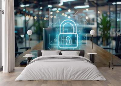 Digital lock on office background Wall mural