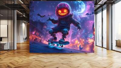 Halloween concept with character on skateboard. Wall mural