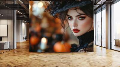 portrait of woman on Halloween masquerade Wall mural