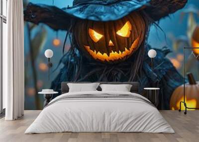 Scary Halloween scarecrow  Wall mural