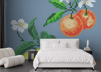 vector art embroidery lemon and tangerine Wall mural