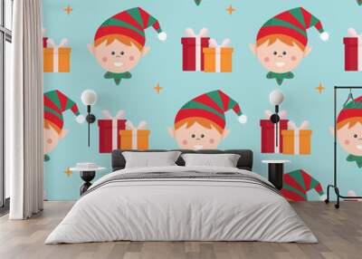 Christmas character cute gnome or elf. Seamless pattern. Can be used for web page background fill, surface texture Wall mural