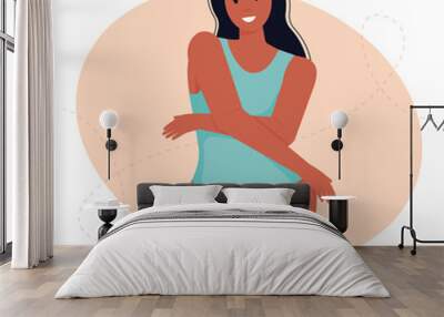 Woman in a swimsuit. A woman who loves her body. Body positive concept. Attractive full model. Vector illustration Wall mural