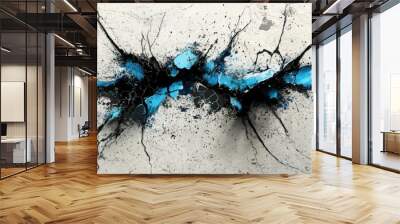 Abstract design featuring sharp, dynamic streaks of black, blue, and white on a cracked concrete surface, giving the impression of tension and fracture. Wall mural