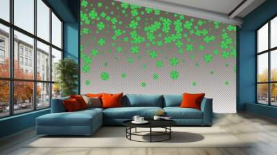 Vetornaya illustrations luck rain of green four-leaf clover for St. Patrick's Day holiday on a transparent background Wall mural