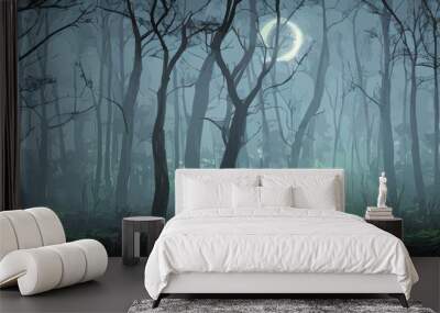 Print Terrifying surreal forest. unreal world. Mysterious Forest, Danger, Fear, Anxiety. Mysterious forest landscape Wall mural