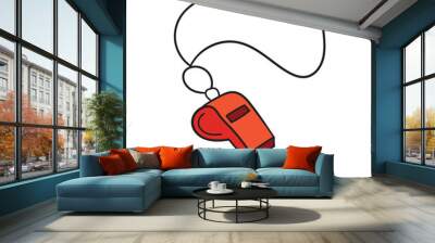 A hand-drawn cartoon red whistle on a white background. Wall mural