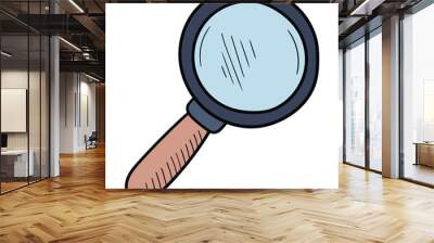 Hand drawn cartoon magnifying glass on a white background. Wall mural