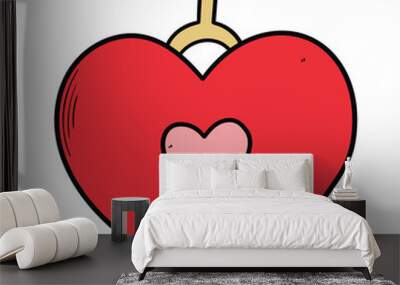 Hand drawn cartoon red christmas ball heart on white background. Wall mural