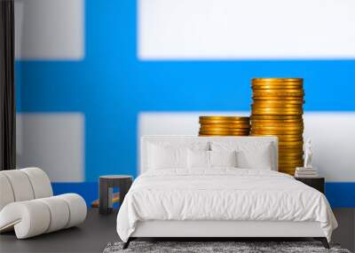 A stack of gold coins on the background of the flag of Egypt. Country economy concept Wall mural