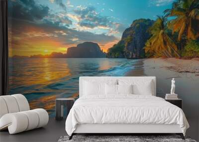 Amazing Sunrise Beach in the Philippines. Relaxing get-away Scenery. Romance background. Wall mural