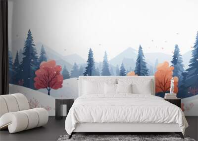 Background with trees spruces and bushes Vector flat minimalistic isolated illustration Wall mural