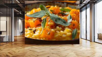 Butternut squash risotto with sage, 4K hyperrealistic photo Wall mural