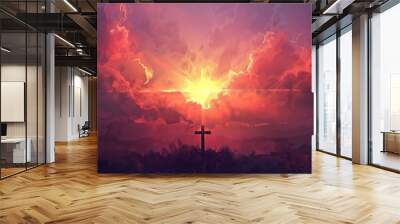 calvary sunset background for good friday he is risen Wall mural