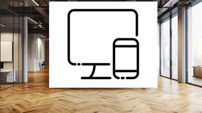 Computer and smartphone line icon. Screen, monitor, electronics, browser, internet, world wide web, data, knowledge. technology concept. Vector black line icon on white background Wall mural