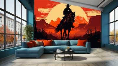 cowboy on a horse silhouette rodeo western design vector illustration Wall mural