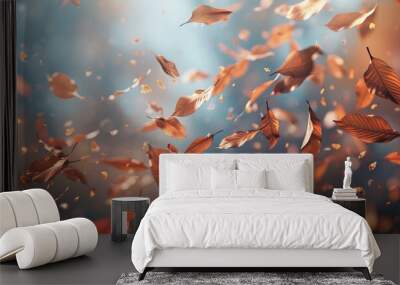 Crisp autumn leaves rustling in the wind, 4K hyperrealistic photo Wall mural