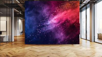 Explosion of bright colorful paint on black background, burst of multicolored powder, abstract pattern of colored dust splash Wall mural