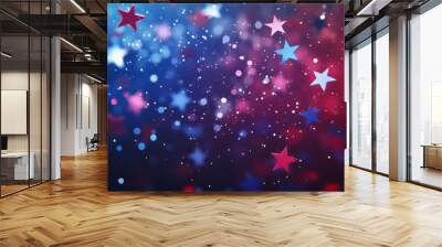 Happy Independence day, 4th July national holiday. Festive confetti sparkles and stars blue and red patriotic celebration Wall mural