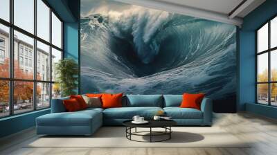 Inside view of the huge breaking wave of the sea. Wall mural