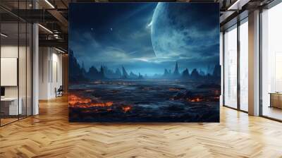 Landscape of an alien planet, view of another planet surface, science fiction background. Wall mural