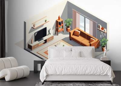 living room isometric vector flat minimalistic isolated illustration Wall mural