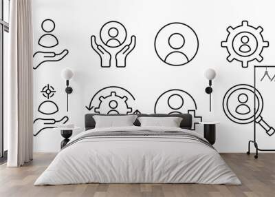 Looking for people set icons. Linear style. Vector icons. Wall mural