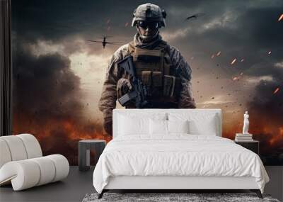 Modern soldier on the battlefield Wall mural