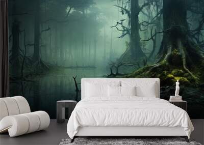 mysterious and misty swamp landscape Wall mural