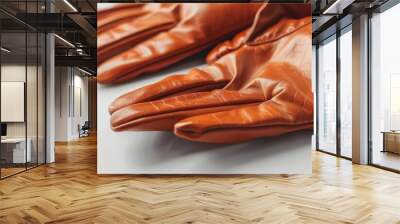 Pair of leather gloves on white background, 4K hyperrealistic photo Wall mural