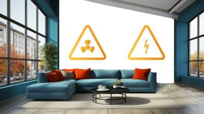 Signs with exclamation marks set icon. Warning, be careful, death, fire, nuclear, caution, triangular, round, road traffic, notification, warn, point. Vector set line icon on white background Wall mural