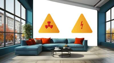 Signs with exclamation marks set icon. Warning, be warn, careful, caution, nuclear, point, notification, death, road traffic, round, triangular, fire. Vector set line icon on white background Wall mural