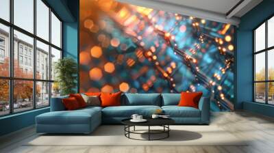 Transparent 3D lattice with glowing facets, 4K hyperrealistic photo Wall mural