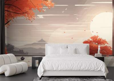 Zen master imparting ancient wisdom in a serene monastery. Vector flat minimalistic isolated illustration. Wall mural