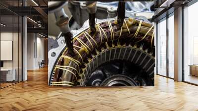 Stator of an IPM-SynRM (Internal Permanent Magnet Synchronous Reluctance Motor) motor of an moder electric vehicle. EV maintenance, service; repair concept; Wall mural