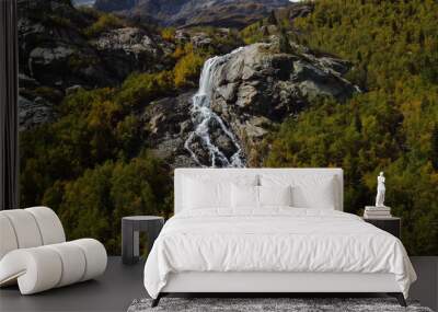 Alibek waterfall in the autumn mountains of the Caucasus Wall mural