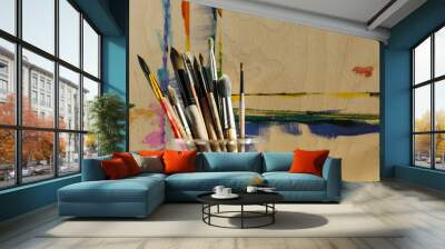 background of art brushes and easel  Wall mural