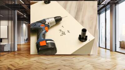 furniture fittings and tools on white background Wall mural