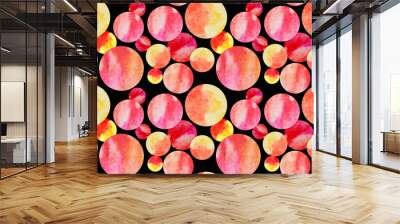 watercolor circles, planets with stains multi-colored, orange, pink, red,seamless Wall mural