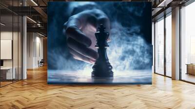 A chess piece in a hand checks and checkmates an opponent in a logic game. Created with AI Wall mural