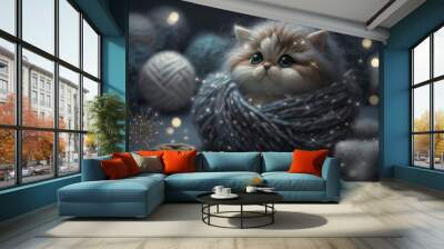 Decorative cat. Children's toy pussy. Wall mural