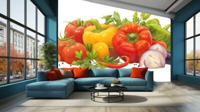 Isolated vegetable set of tomatoes, peppers, onions and garlic, eggplants. Wall mural