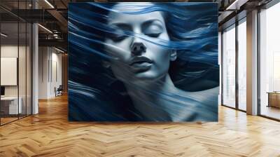 Sensual portrait of a cold girl in theatrical art style, a woman's face under a transparent cloth. Created in AI. Wall mural