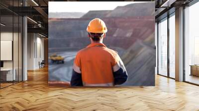 Copper mine worker, open pit, surveying. Banner Wall mural