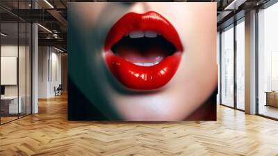 female open mouth with red lips close-up Wall mural