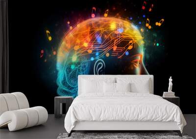 Music and its effect on the human brain. On a black background. AI Generative Wall mural